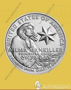 25 центов 2022 США - Вильма Мэнкиллер, первая женщина-вождь племени чероки №3