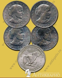 Набор 4 монеты Сьюзен Энтони 1 доллар США (1979-1999)