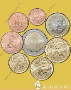 Набор 8 монет Хорватия 2023 - Первый выпуск евро монет Хорватии