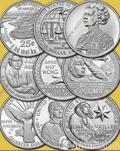 Набор 9 монет США 25 центов серии «Американские женщины»