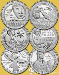 Набор 6 монет США 25 центов серии «Американские женщины»